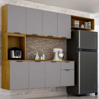 Armário De Cozinha Suspenso Completo Aéreo 8 Portas 1 Gaveta Mdp Compacto Espaço Cinza - 1