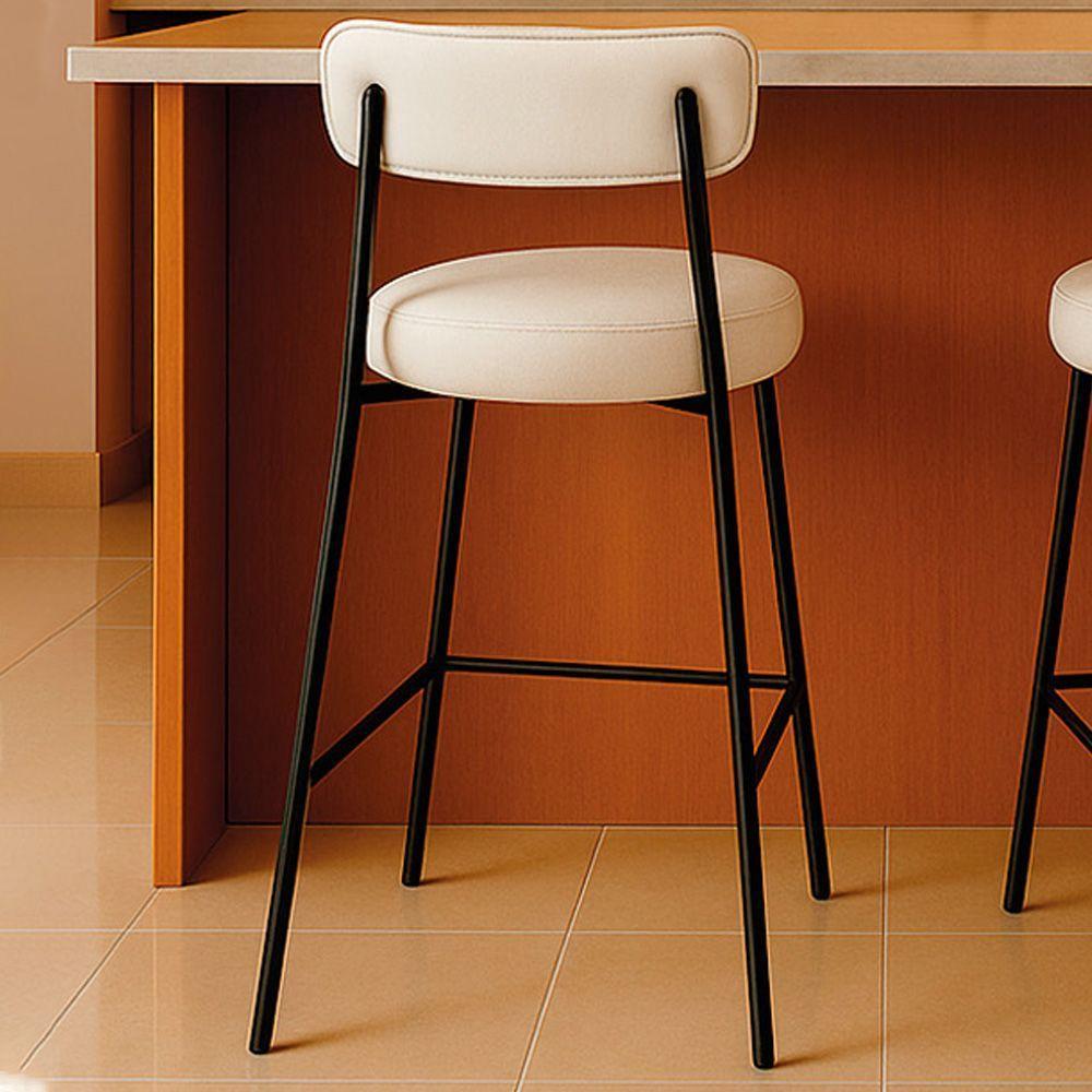 Banqueta Cozinha Alta Com Encosto Industrial Preto Londres Pu D03 - D'rossi Branco - 1