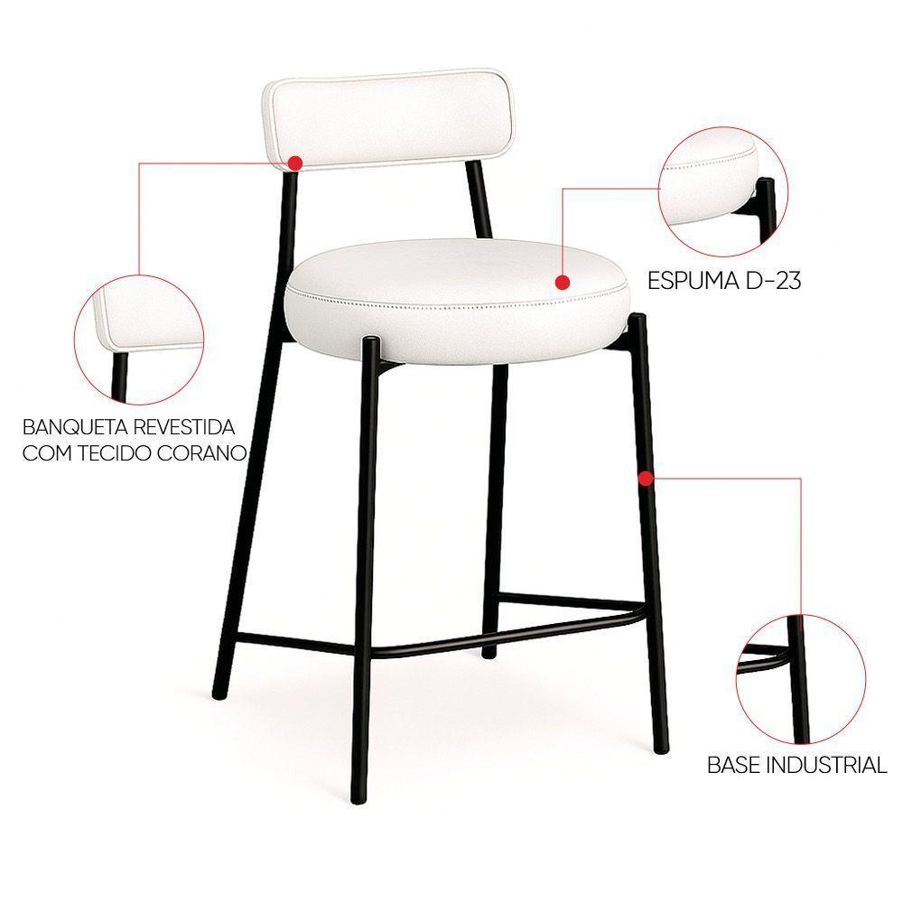 Banqueta Cozinha Alta Com Encosto Industrial Preto Londres Pu D03 - D'rossi Branco - 3