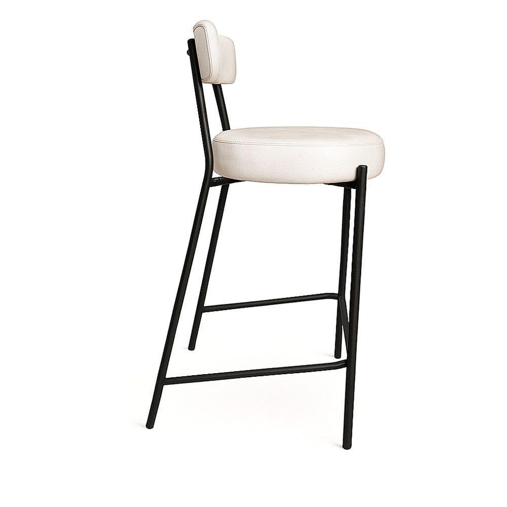 Banqueta Cozinha Alta Com Encosto Industrial Preto Londres Pu D03 - D'rossi Branco - 5
