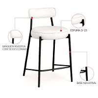 Banqueta Cozinha Alta Com Encosto Industrial Preto Londres Pu D03 - D'rossi Branco - 3