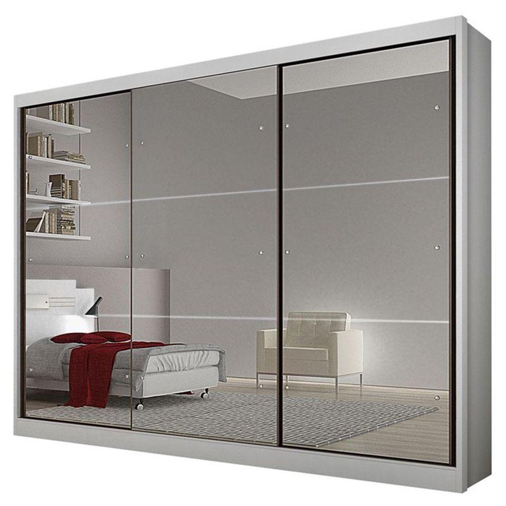 Guarda Roupa Casal Atlanta 3 Portas 8 Gavetas Neve Com Espelho - Novo Horizonte - 1