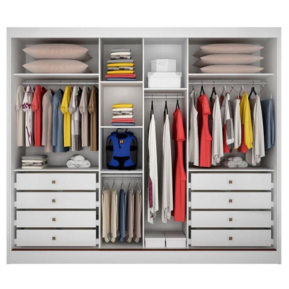 Guarda Roupa Casal Atlanta 3 Portas 8 Gavetas Neve Com Espelho - Novo Horizonte - 3