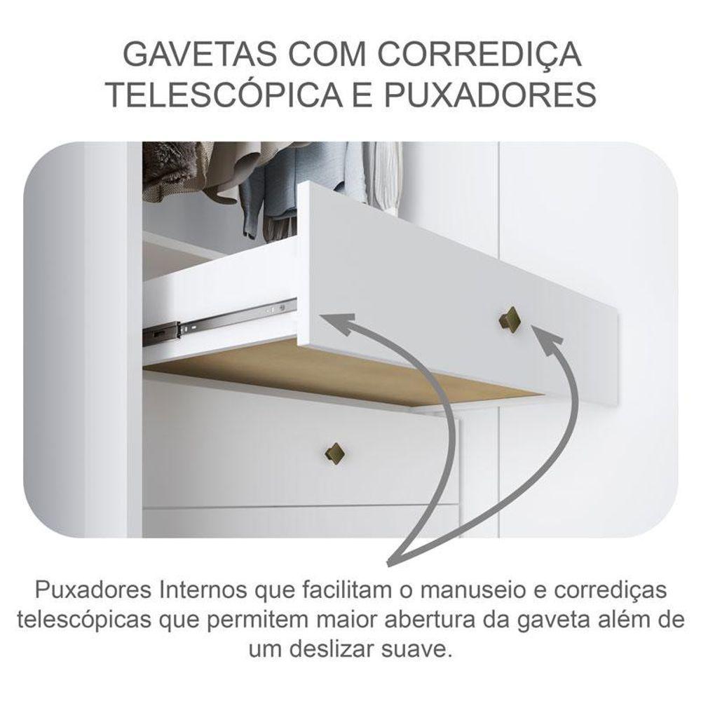 Guarda Roupa Casal Atlanta 3 Portas 8 Gavetas Neve Com Espelho - Novo Horizonte - 6