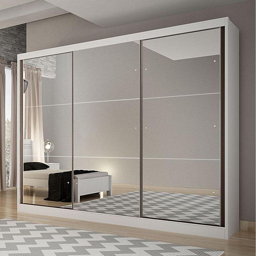 Guarda Roupa Casal Atlanta 3 Portas 8 Gavetas Neve Com Espelho - Novo Horizonte - 7