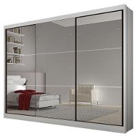 Guarda Roupa Casal Atlanta 3 Portas 8 Gavetas Neve Com Espelho - Novo Horizonte - 1