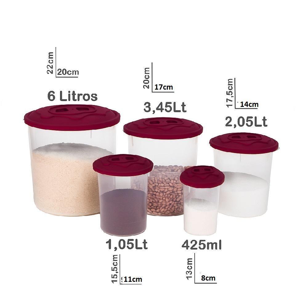 Kit 5 Potes Porta Mantimentos Grande Arroz Feijao Sal Acucar Multiuso Organizador Alimentos Plastico Freezer Com Tampa B - 6