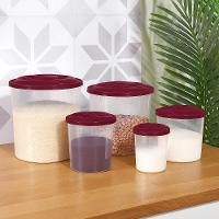 Kit 5 Potes Porta Mantimentos Grande Arroz Feijao Sal Acucar Multiuso Organizador Alimentos Plastico Freezer Com Tampa B - 2