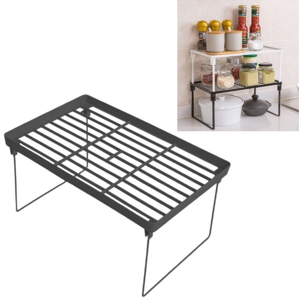 Estante Empilhavel Dobravel Sapateira Multifuncional Porta Objetos Ajustavel Cozinha Pia Banheiro Armario Cinza - 1