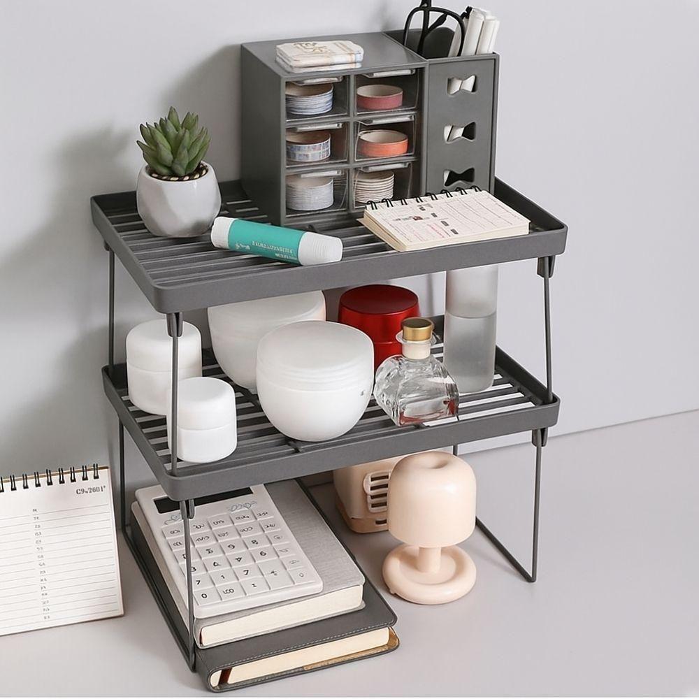Estante Empilhavel Dobravel Sapateira Multifuncional Porta Objetos Ajustavel Cozinha Pia Banheiro Armario Cinza - 2