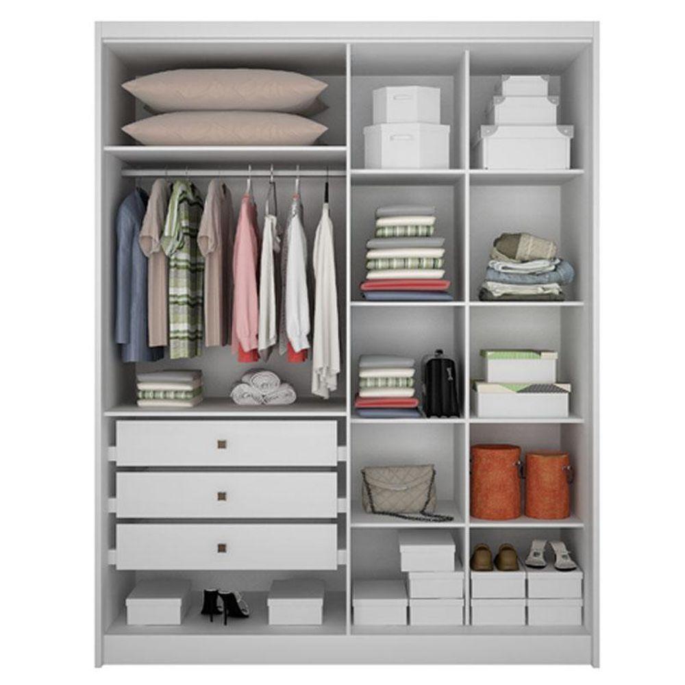 Guarda Roupa Solteiro Sevilha 4 Portas 3 Gavetas Neve Com Nicho - Novo Horizonte - 2