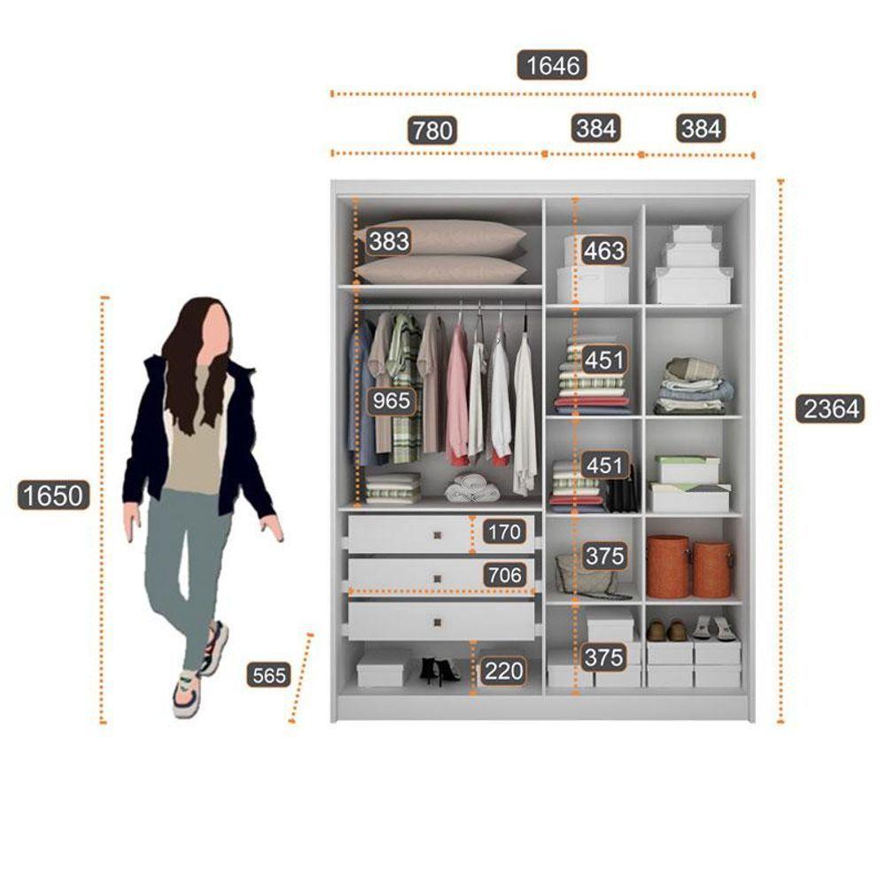 Guarda Roupa Solteiro Sevilha 4 Portas 3 Gavetas Neve Com Nicho - Novo Horizonte - 3
