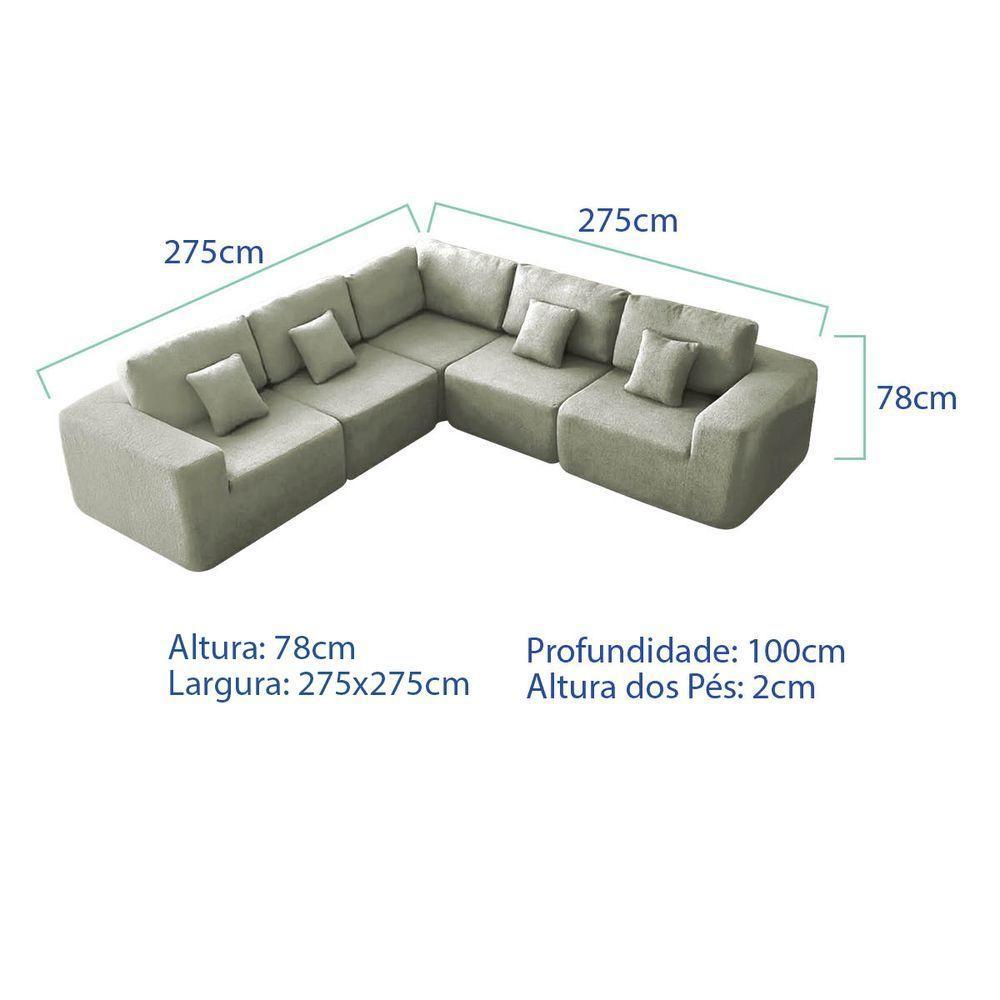 Kit Sofá Modular 5 Lugares Moderno Curvo Orgânico Adapt Bouclé - Amarena Móveis Verde Oliva - 5