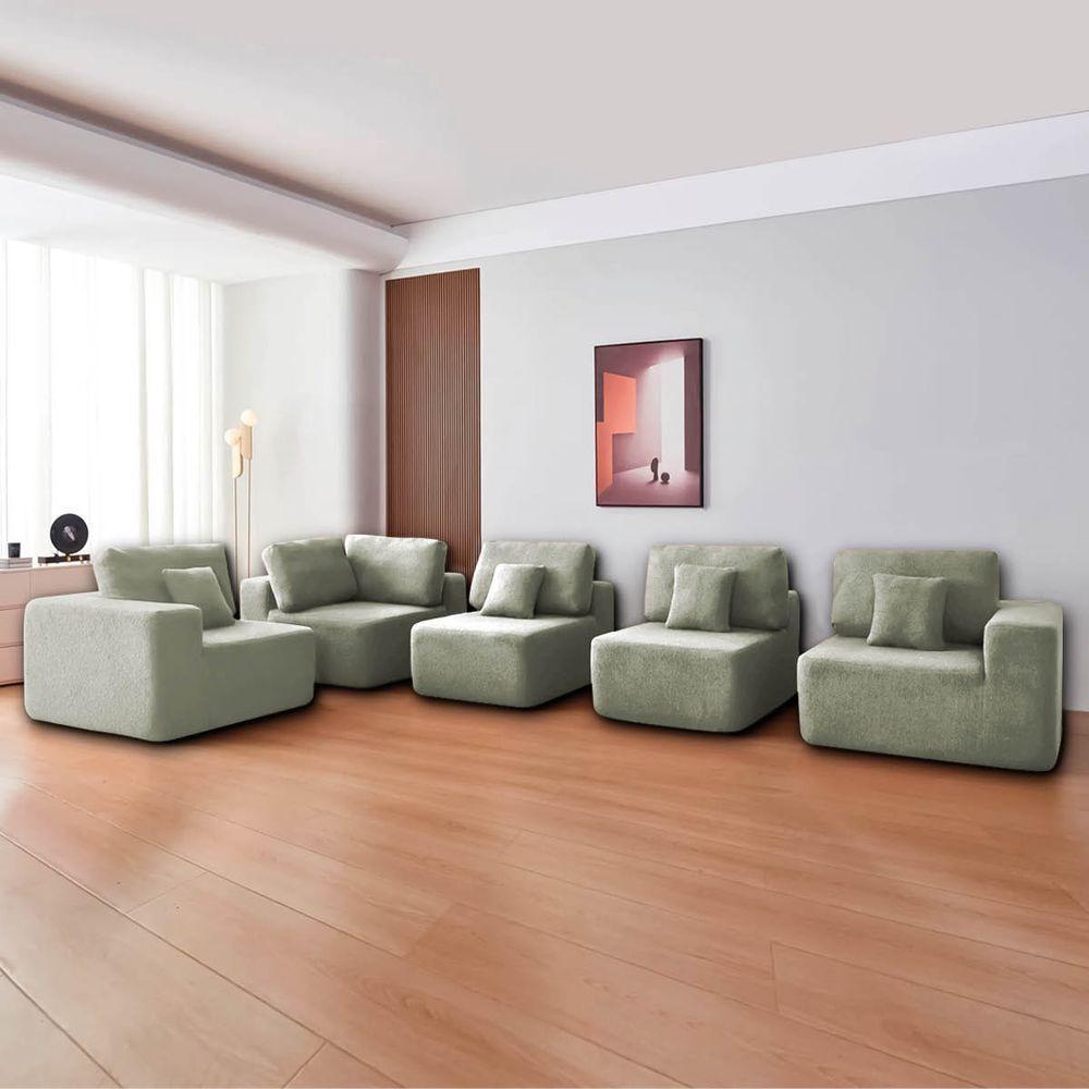 Kit Sofá Modular 5 Lugares Moderno Curvo Orgânico Adapt Bouclé - Amarena Móveis Verde Oliva - 9