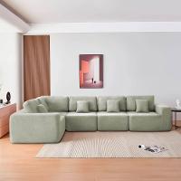 Kit Sofá Modular 5 Lugares Moderno Curvo Orgânico Adapt Bouclé - Amarena Móveis Verde Oliva