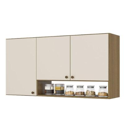 Armário Aéreo 120 Cm 3 Portas Com Nichos Magnólia Naturalle Off White - Thb