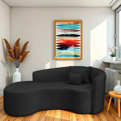 Divã Recamier Curvo Sala De Estar Recepção Inglaterra 180cm Lado Esquerdo Bouclé Preto