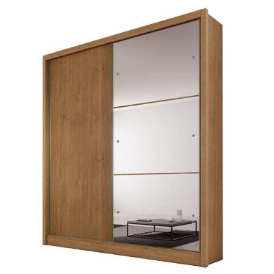 Guarda Roupa Solteiro Dante 2 Portas Cumaru 23 Com Nicho E Espelho - Novo Horizonte