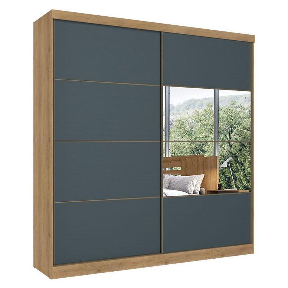 Guarda Roupa Casal Malaga Glass 2 Portas Capuccino Azul Acetinado - Thb - 1
