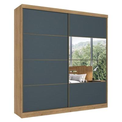 Guarda Roupa Casal Malaga Glass 2 Portas Capuccino Azul Acetinado - Thb