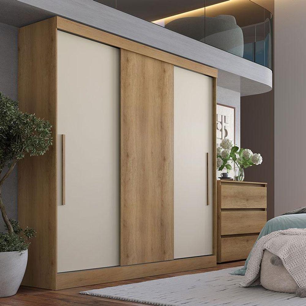 Guarda Roupa Casal Vision 3 Portas Capuccino Cacau Off White Flex Acetinado - Thb - 6