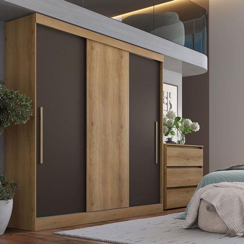 Guarda Roupa Casal Vision 3 Portas Capuccino Cacau Off White Flex Acetinado - Thb - 7