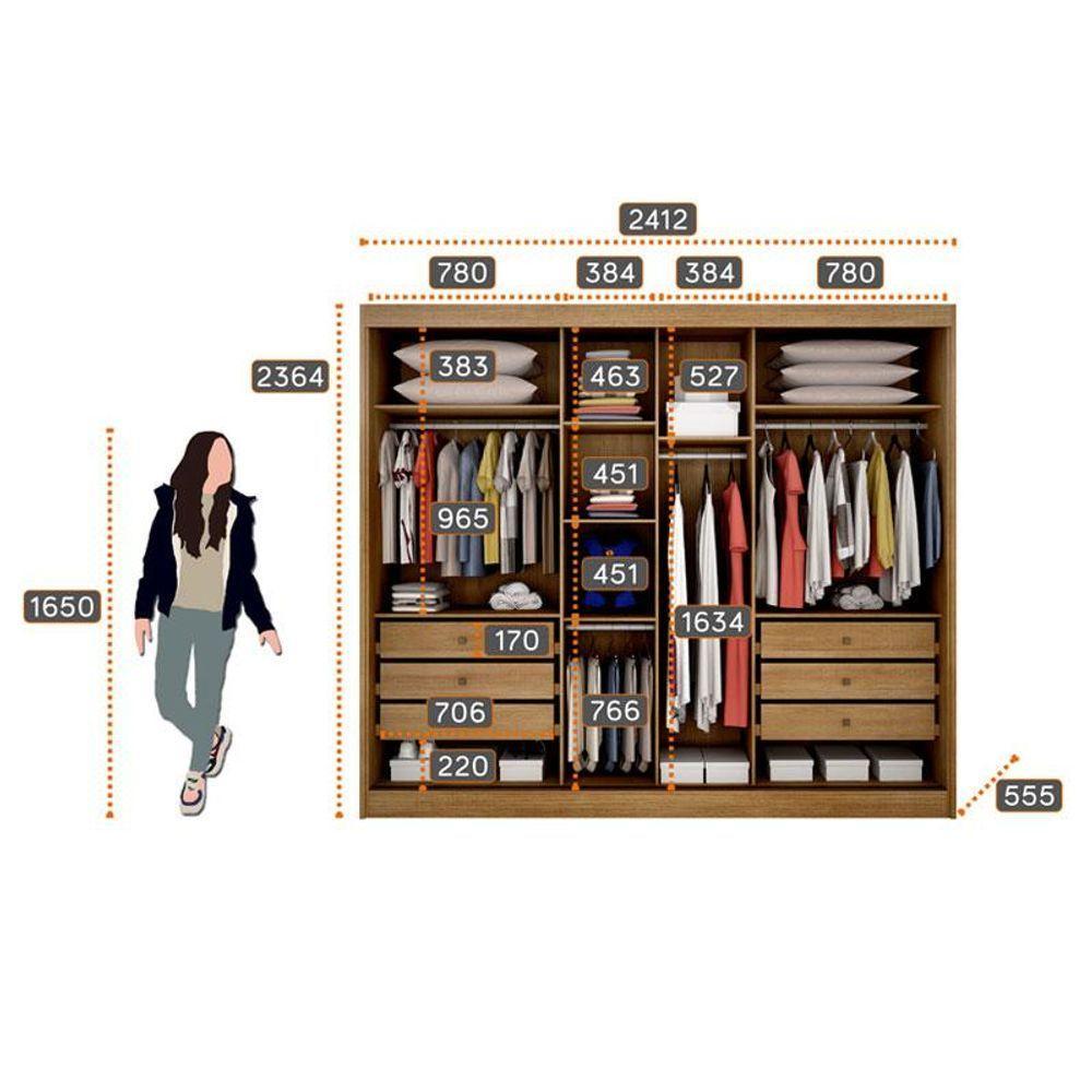 Guarda Roupa Casal Sonetto 3 Portas 6 Gavetas Cumaru 23 Com Espelho - Novo Horizonte - 5