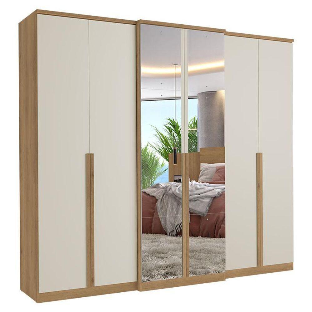 Guarda Roupa Casal Valência 6 Portas Full Glass Capuccino Off White Acetinado - Thb - 1