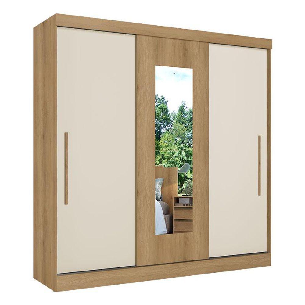 Guarda Roupa Casal Vision Glass 3 Portas Capuccino Cacau Off White Flex Acetinado - Thb - 1
