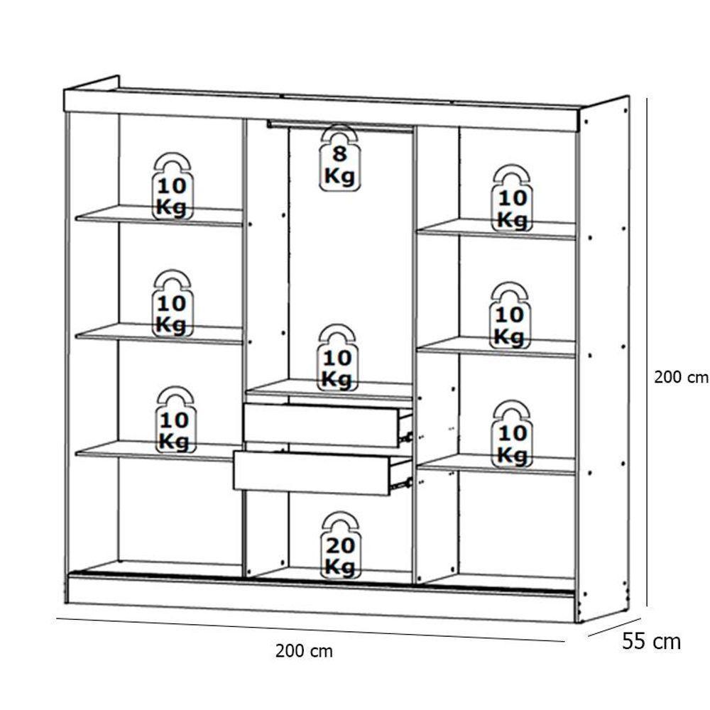 Guarda Roupa Casal Vision Glass 3 Portas Capuccino Cacau Off White Flex Acetinado - Thb - 5