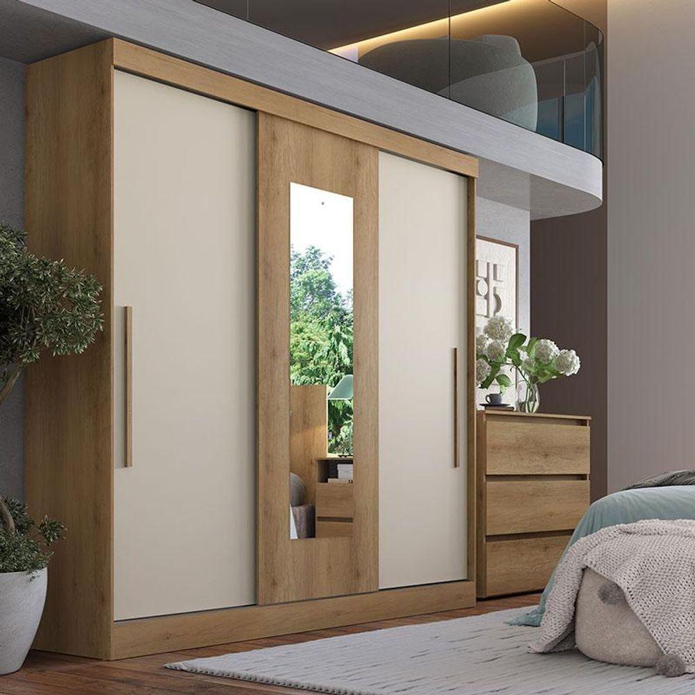 Guarda Roupa Casal Vision Glass 3 Portas Capuccino Cacau Off White Flex Acetinado - Thb - 6