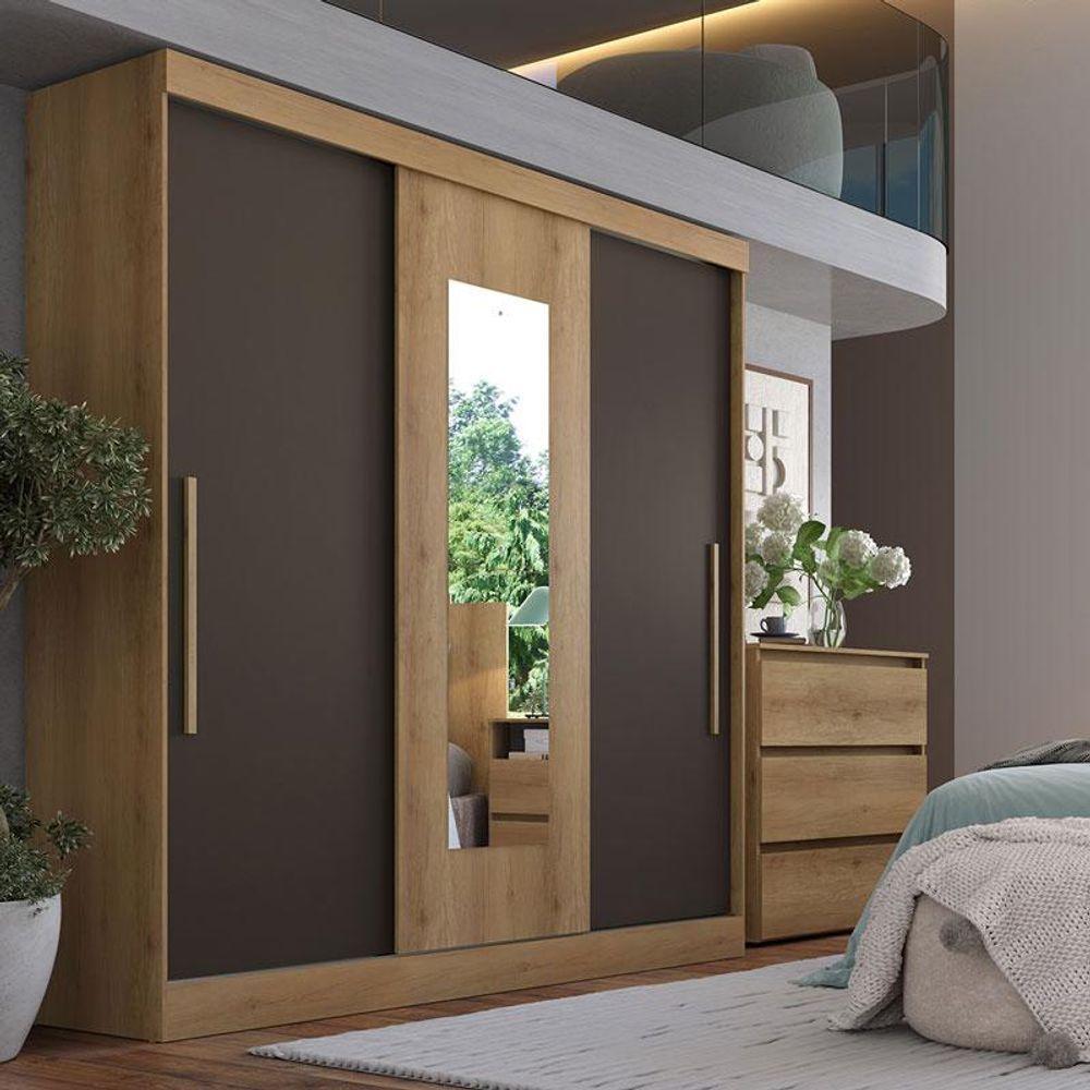 Guarda Roupa Casal Vision Glass 3 Portas Capuccino Cacau Off White Flex Acetinado - Thb - 7