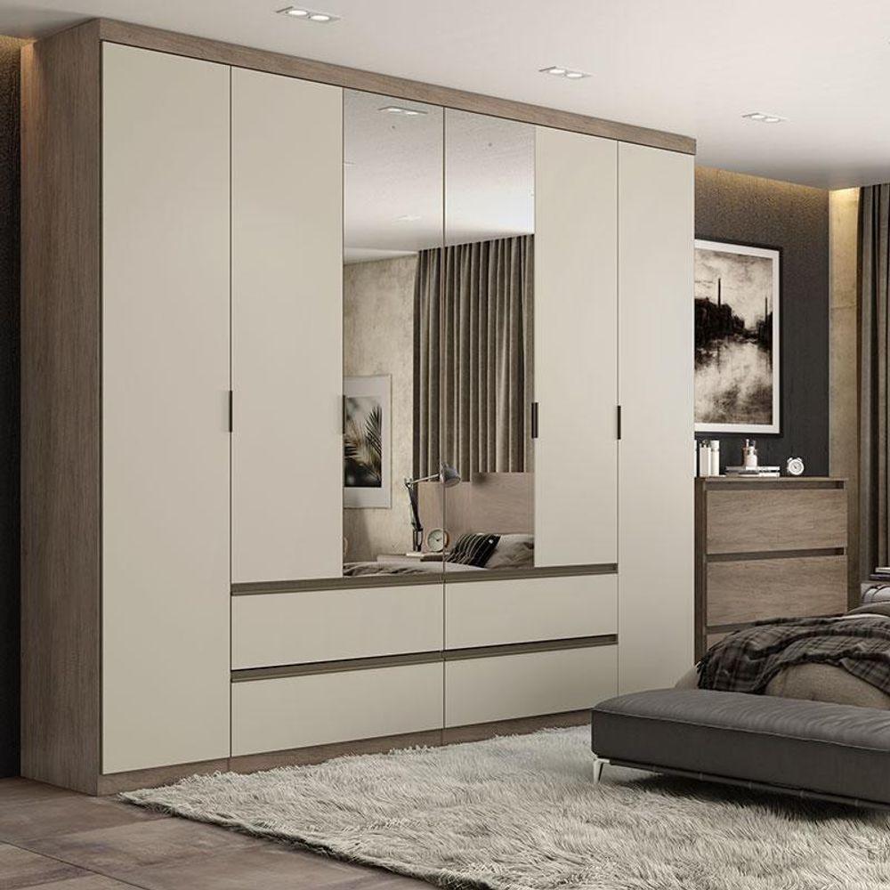 Guarda Roupa Casal Nobre 6 Portas Glass Rustic Off White Acetinado - Thb - 4