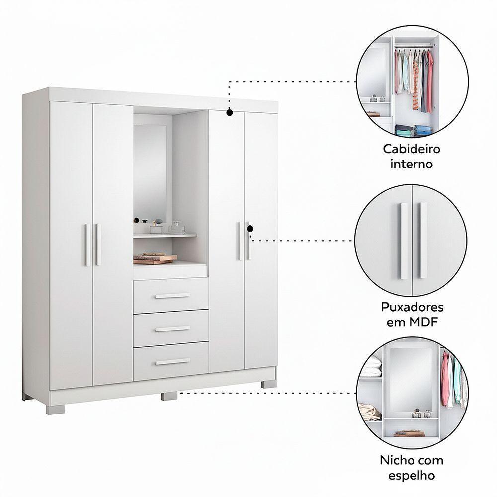 Guarda-roupa 4 Portas Huntano Branco - Moveisaqui - 4