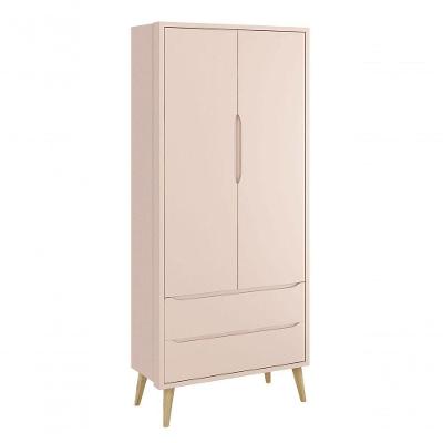 Guarda-roupa Retrô 2 Portas Théo New Rosa Fosco Com Natural - Reller