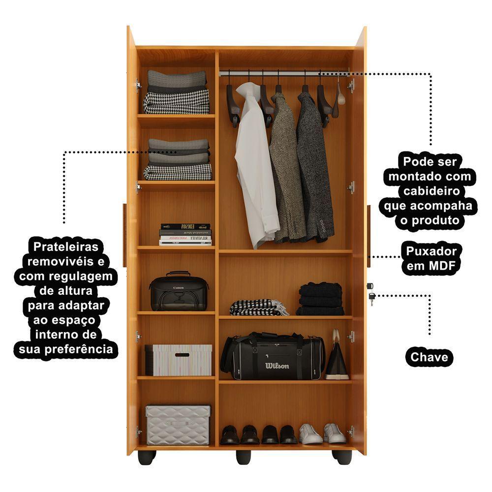 Guarda Roupa Solteiro Multiuso Sem Gaveta Reforçado Ouro Fechadura Com Chave Nature - 3