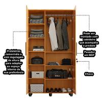 Guarda Roupa Solteiro Multiuso Sem Gaveta Reforçado Ouro Fechadura Com Chave Nature - 3