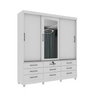 Guarda Roupa Chicago 3 Portas 9 Gavetas Com Espelho E Pés Tcil Branco - 2