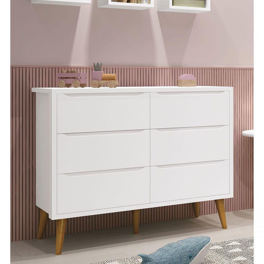 Cômoda 6 Gavetas Théo New Branco Fosco Com Madeira - Reller - 2