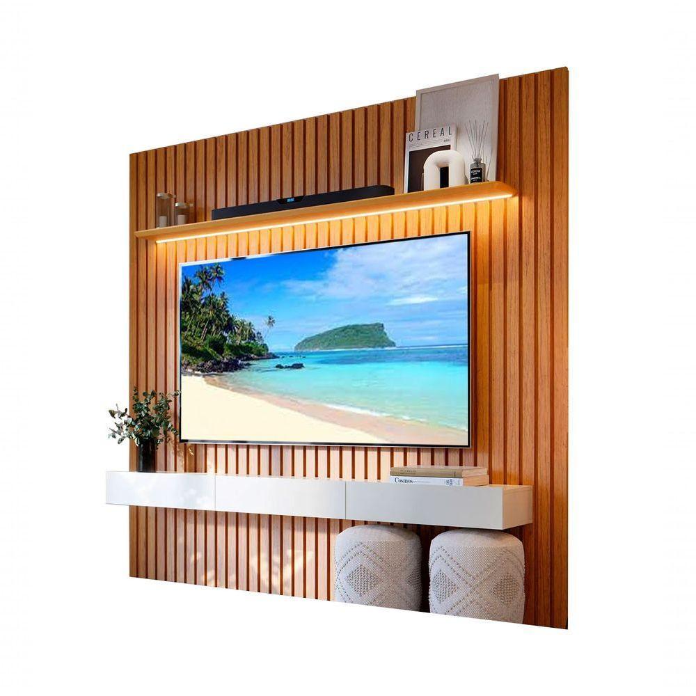 Estante Home Para Sala Tv 75 Polegadas Ripado Cleean 2.2 Naturale Com Off White - Moveisaqui - 1
