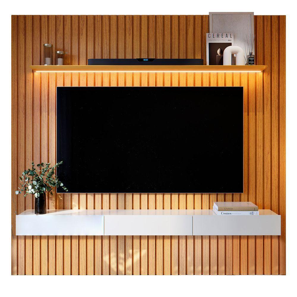Estante Home Para Sala Tv 75 Polegadas Ripado Cleean 2.2 Naturale Com Off White - Moveisaqui - 2