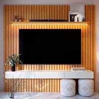 Estante Home Para Sala Tv 75 Polegadas Ripado Cleean 2.2 Naturale Com Off White - Moveisaqui - 3