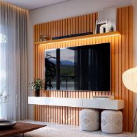 Estante Home Para Sala Tv 75 Polegadas Ripado Cleean 2.2 Naturale Com Off White - Moveisaqui
