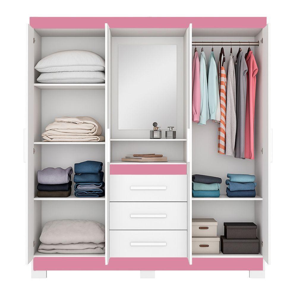 Guarda-roupa 4 Portas Huntano Rosa - Moveisaqui - 3