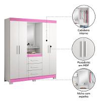 Guarda-roupa 4 Portas Huntano Rosa - Moveisaqui