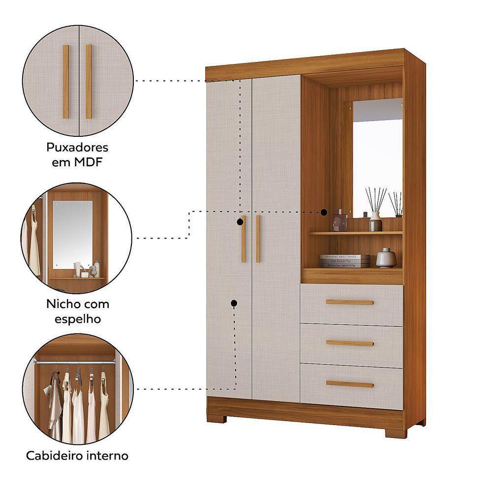 Guarda-roupa 2 Portas Nt 5170 Freijó Com Off White - Notável - 3