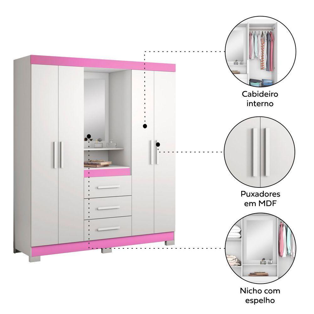 Guarda-roupa 4 Portas Nt 5015 Rosa - Notável - 3