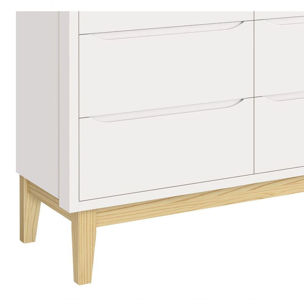 Cômoda 6 Gavetas Classic New Branco Fosco Com Natural - Moveisaqui - 3