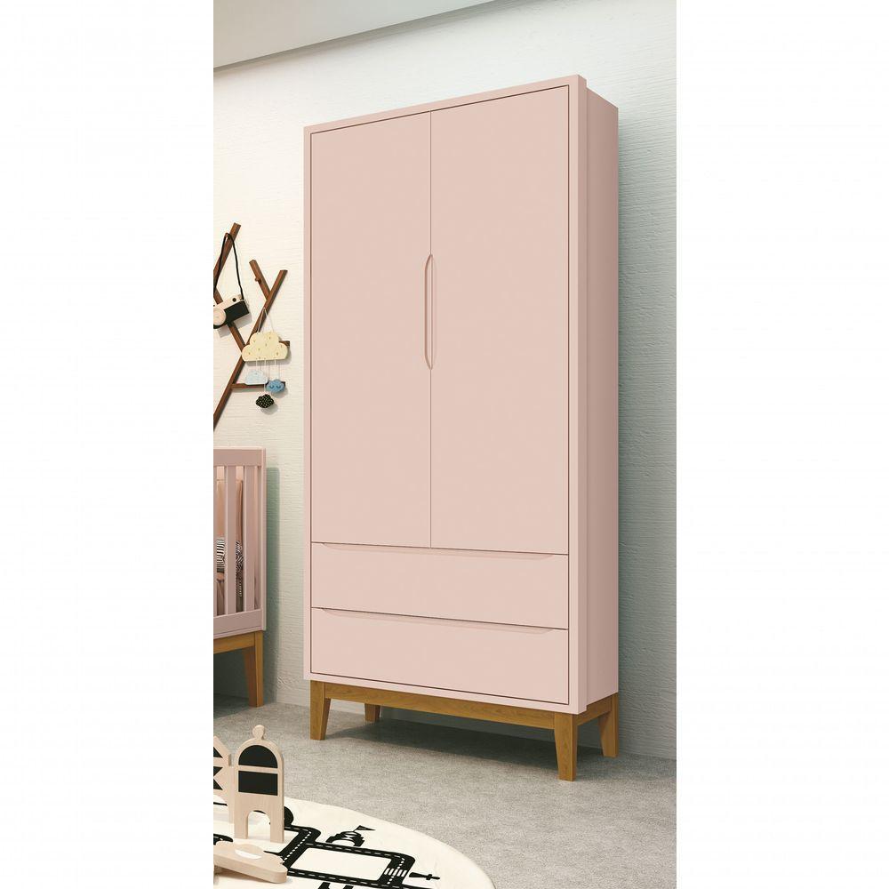 Guarda-roupa Retrô 2 Portas Classic New Rosa Fosco Com Madeira - Reller - 2