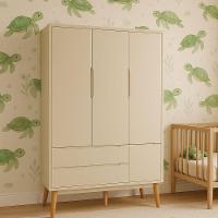 Guarda-roupa Retrô 3 Portas Théo New Areia Fosco Com Madeira - Reller - 2